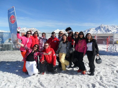 Group photo of ladies on a ski trip