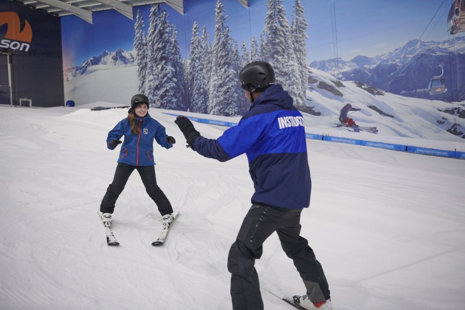 Girl learning to ski