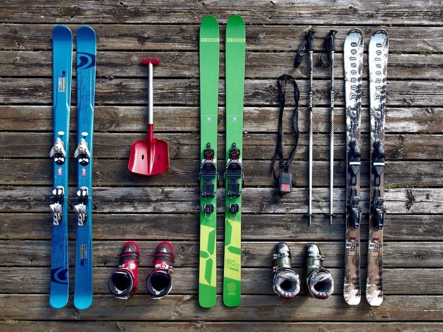 Ski equipment laid out