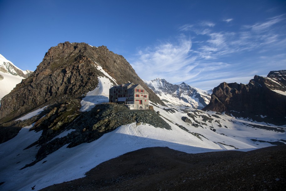 Lodge on a snowy mountain in Switzerland