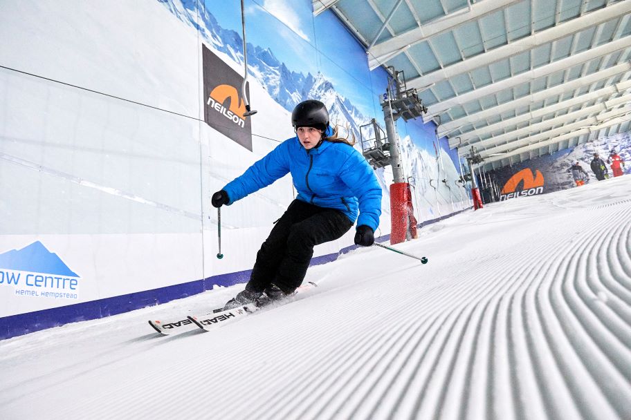 Skier going down slope