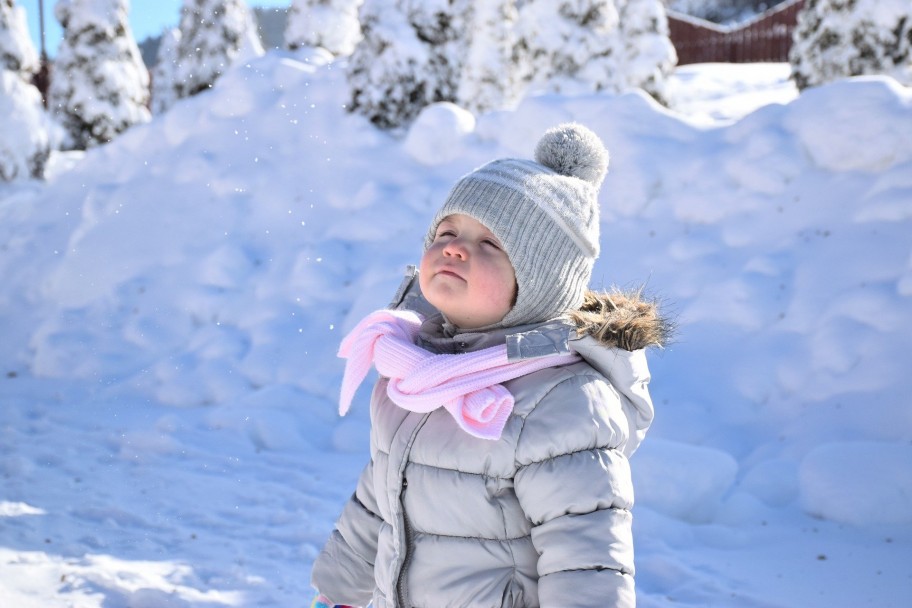 Cute girl wrapped up warm out in the snow